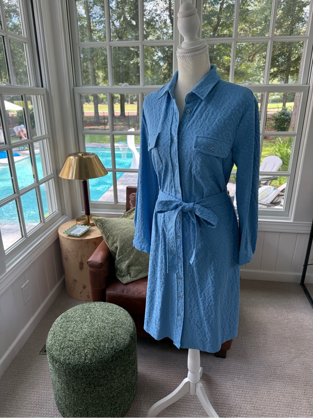 J. McLaughlin NWT Bay Blue Cheetah Jacquard Dress Size M